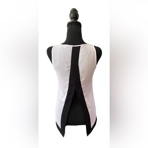 Express: White Open Back Sleeveless Blouse with Black Trim